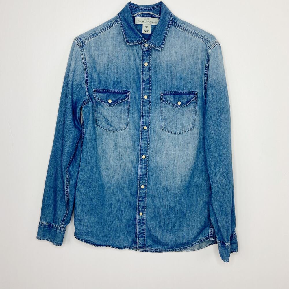 L.O.G.G. H&M Button Down Chambray Blouse Sz S